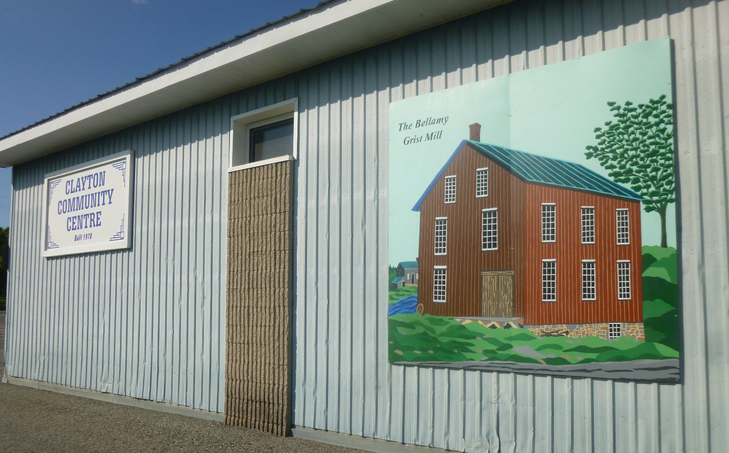 Grist Mill Historical Mural on side of Clayton Hall
