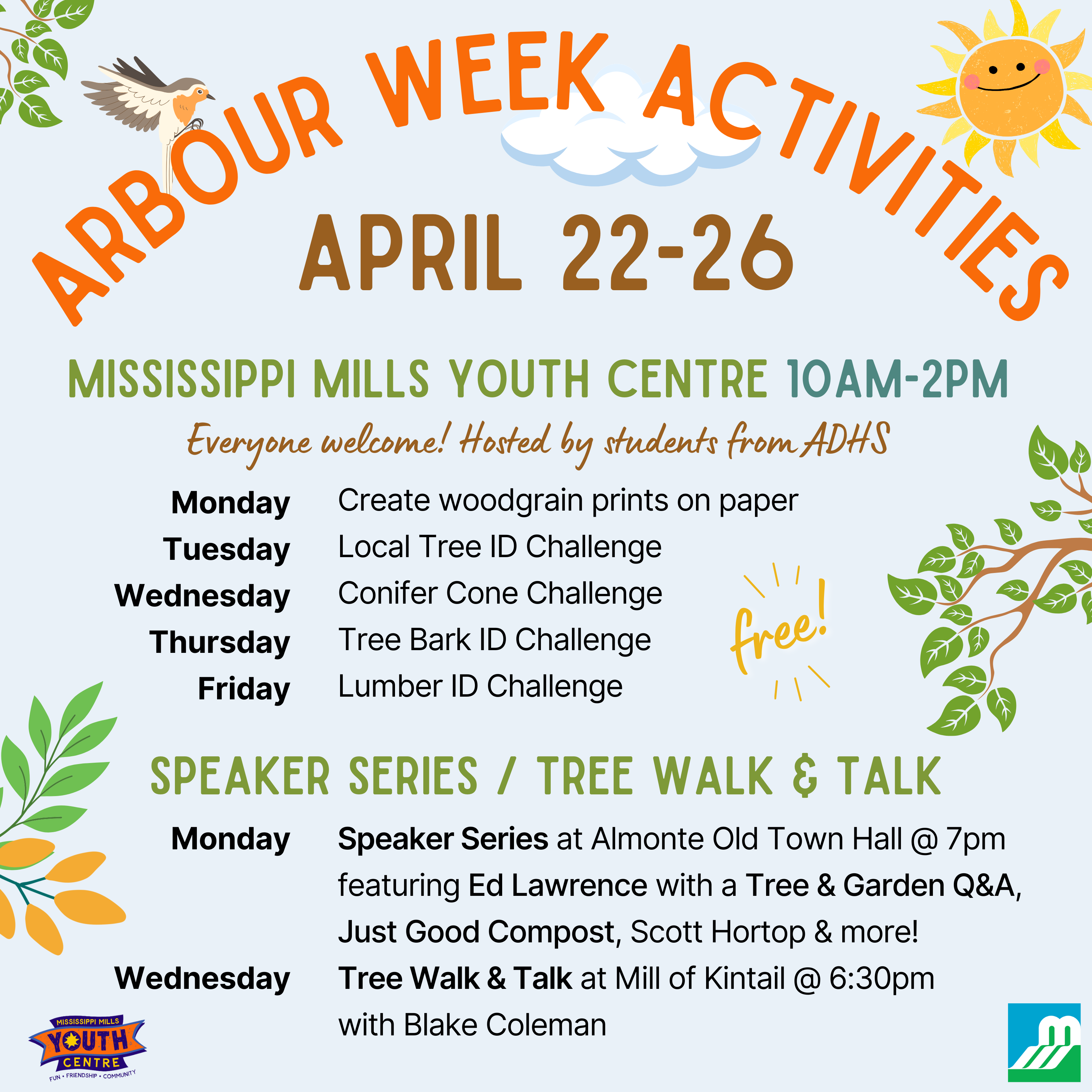 Graphic featuring Arbour Week activities in Mississippi Mills