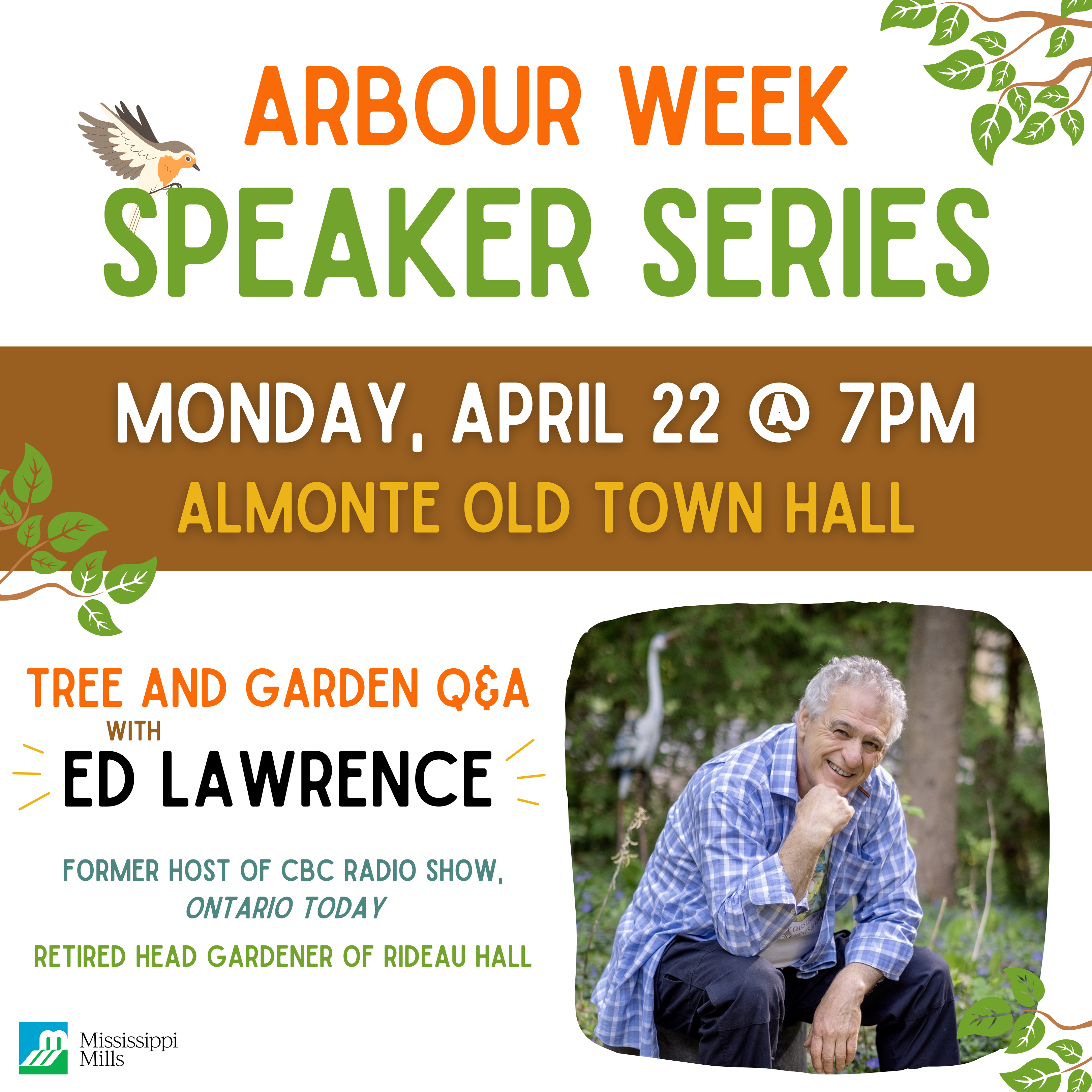 Graphic with photo of grey haired man and the text 'Arbour Week Speaker Series'
