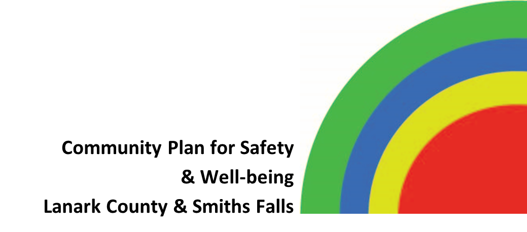 Rainbow logo with the text 'Community Plan for Safety & Well-being Lanark County & Smiths Falls'