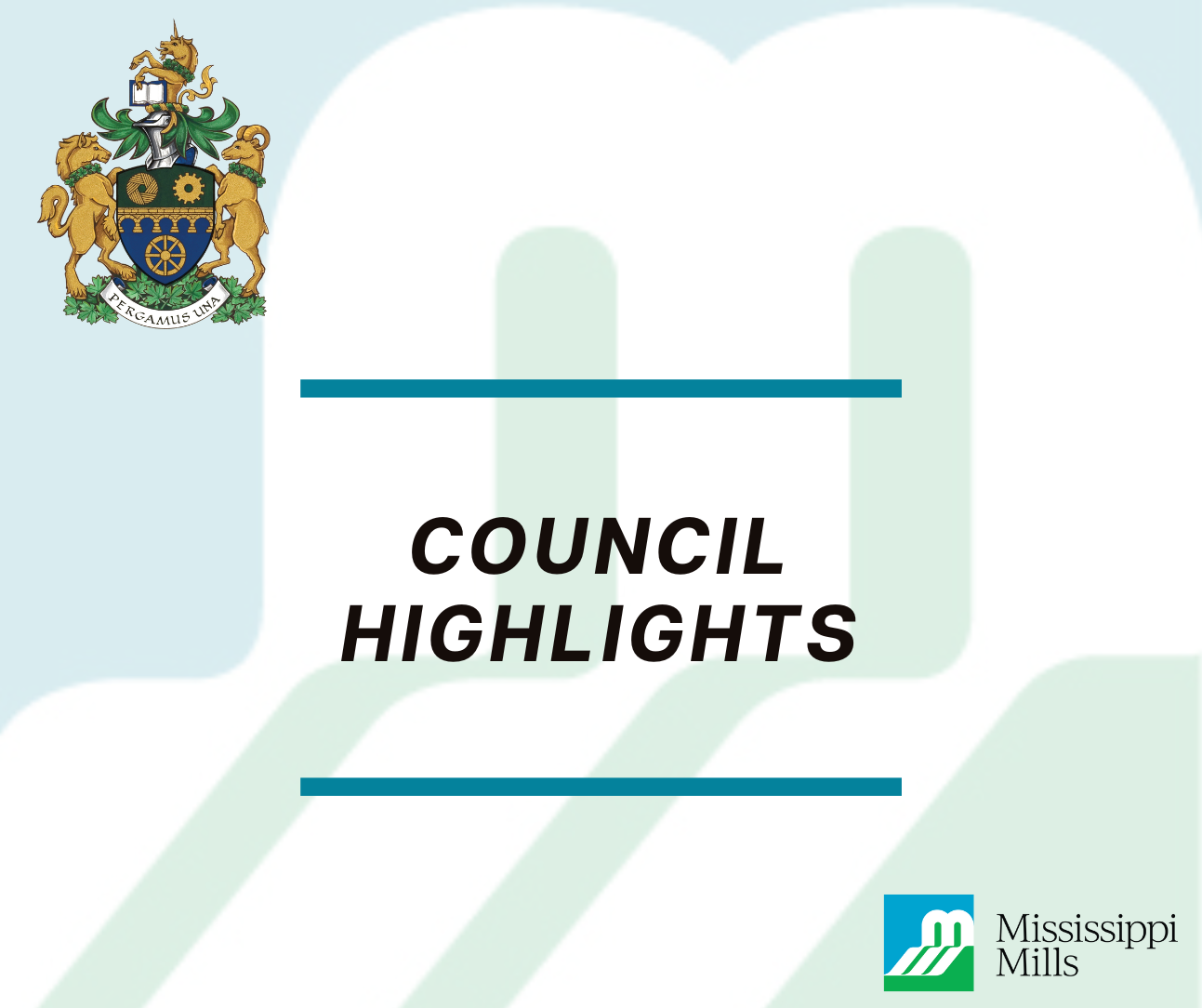 Blue, green and white graphic featuring text 'Council Highlights'