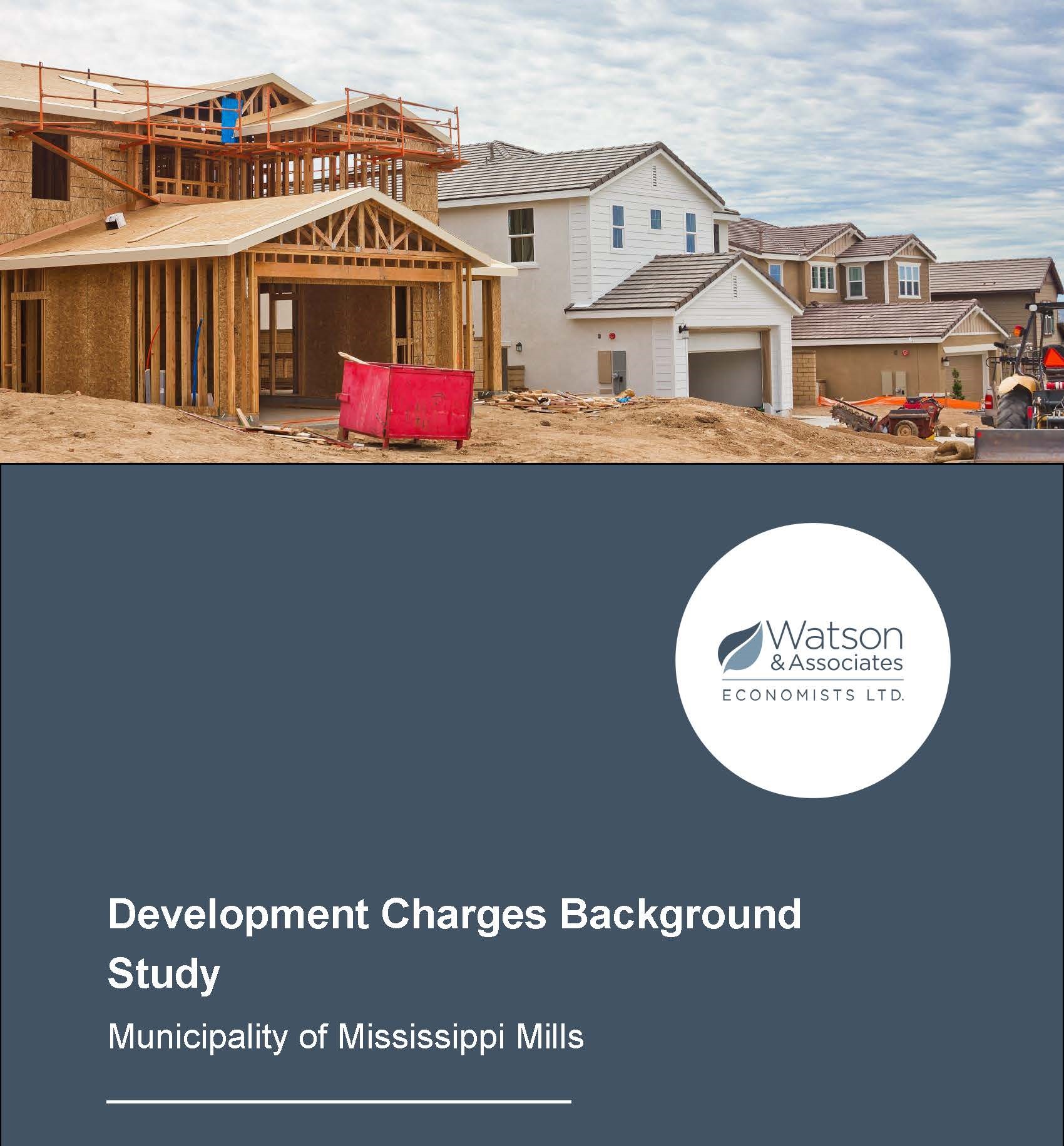 Cover of Development Charges Background Study showing photo of home construction