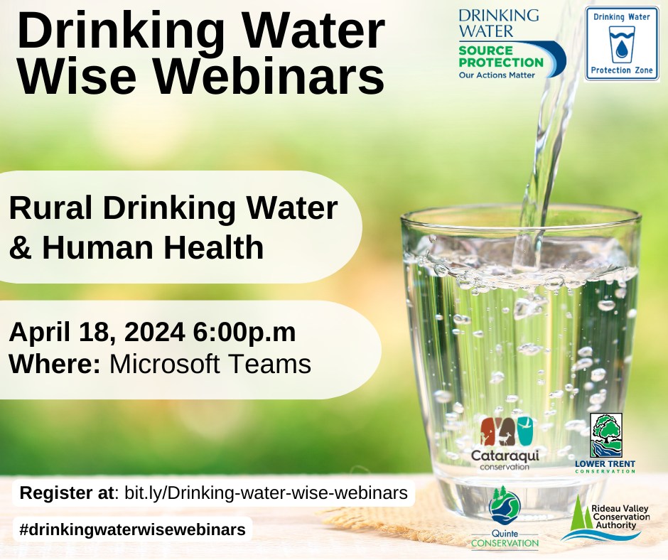 Photo of water being poured into a glass with the text 'Drinking Water Wise Webinar'