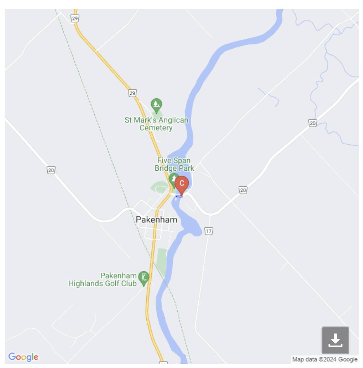 Google map showing Five-Span Bridge area in Pakenham