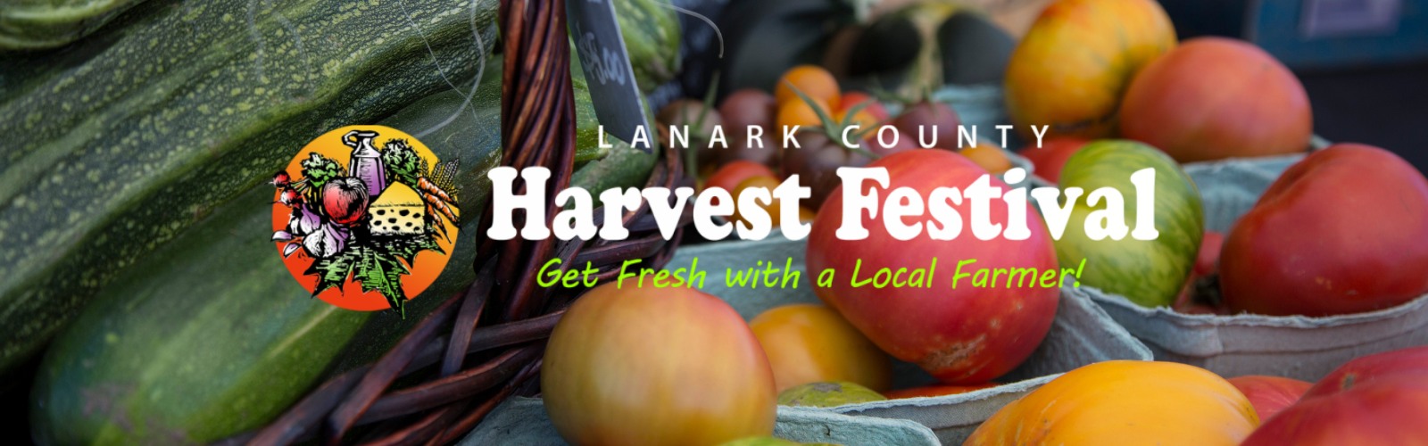 Fresh vegetables displayed with lettering 'Lanark County Harvest Festival'