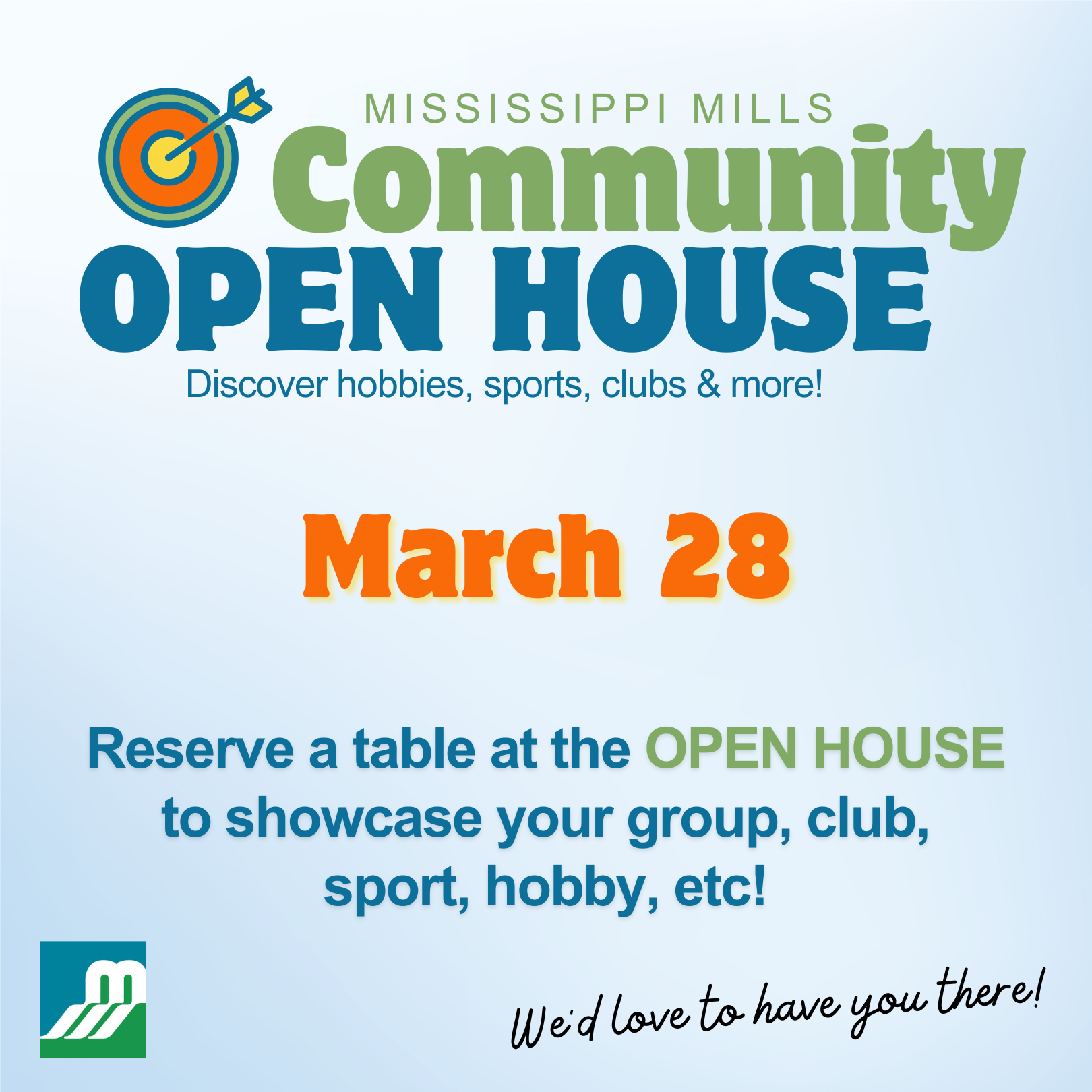 Poster advertising Mississippi Mills Community Open House