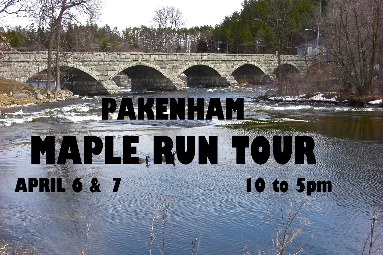 Photo of stone five-span bridge with water flowing underneath. Text reads 'Pakenham Maple Run Tour, April 6 and 7, 2024'