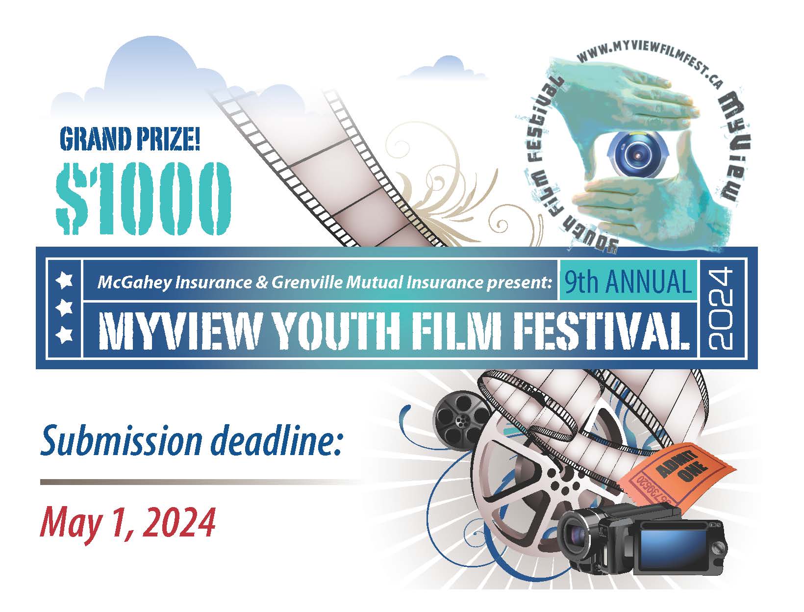 Graphic featuring camera with roll of film and text 'MyView Youth Film Festival'