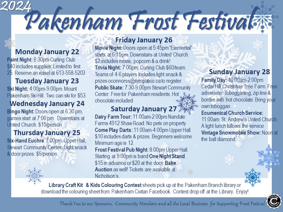 Graphic with schedule of events for 2024 Pakenham Frost Festival