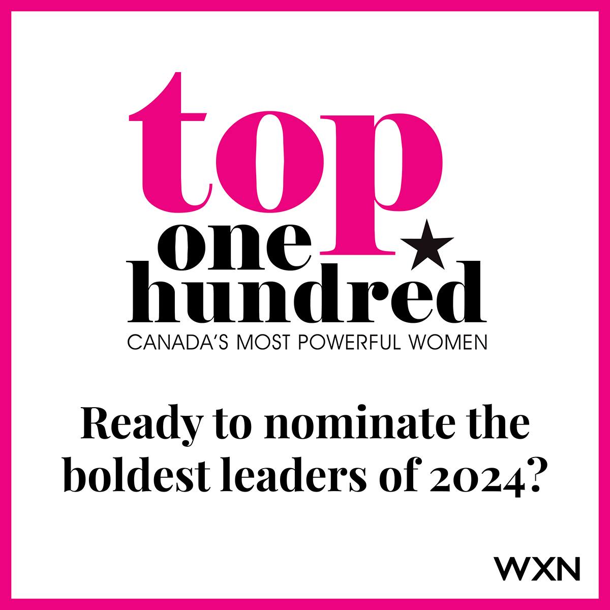 Pink, black and white graphic for Top 100 Canada's Most Powerful Women