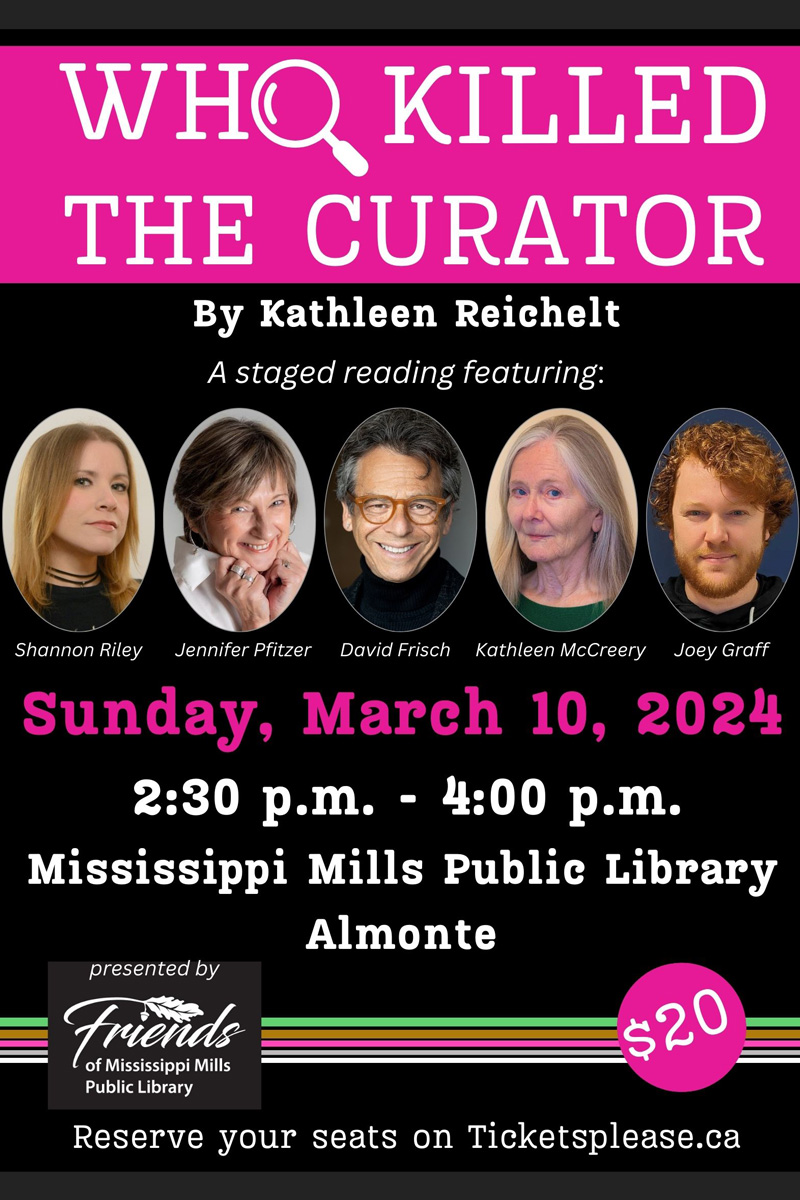 Poster featuring headshots of actors and the text 'Who Killed the Curator'