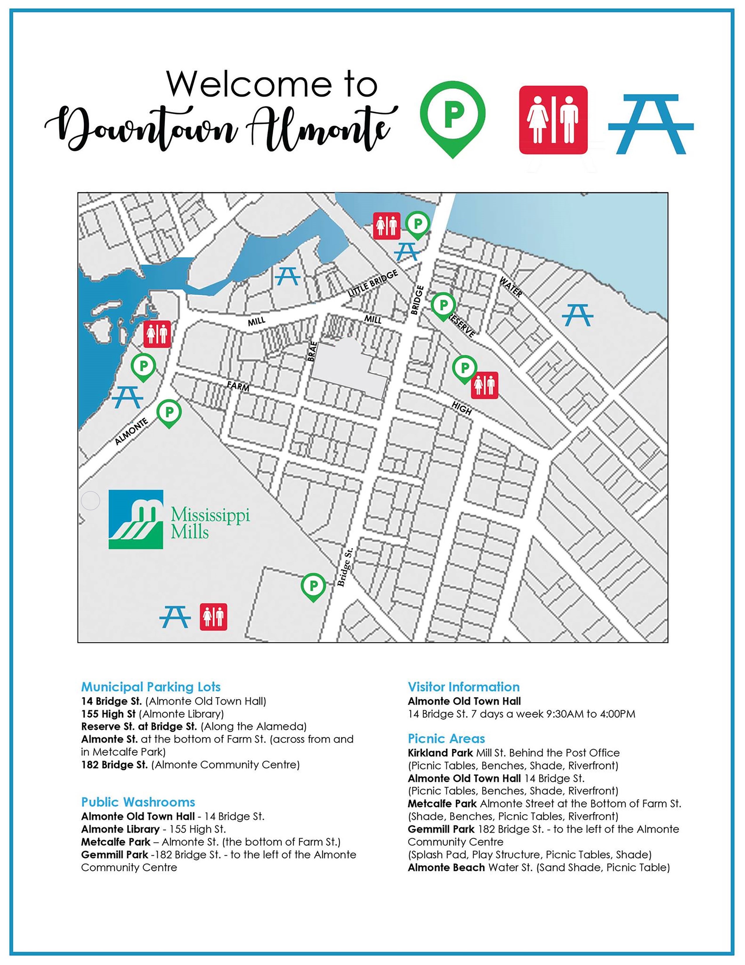 Map showing parking and picnic options in Almonte