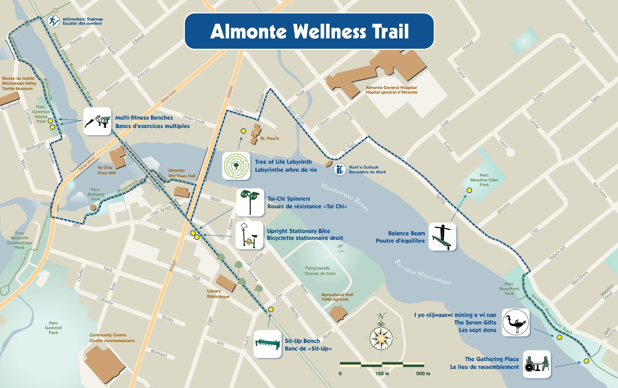Map showing the Almonte Wellness Trail
