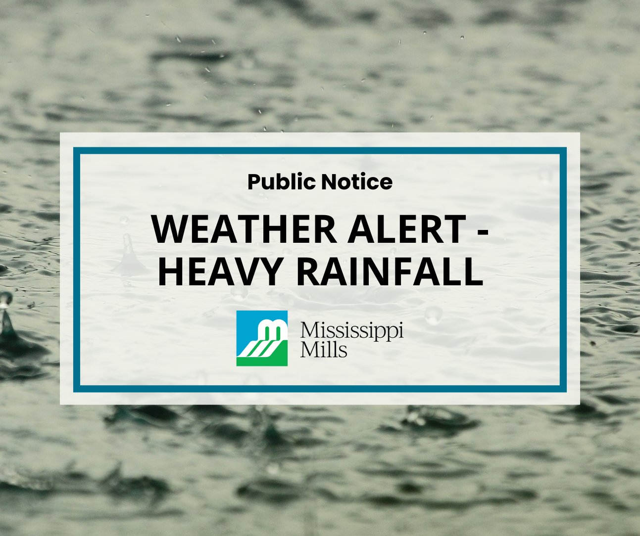 Graphic with photo of raindrops falling and the text 'Weather Alert - Heavy Rainfall'