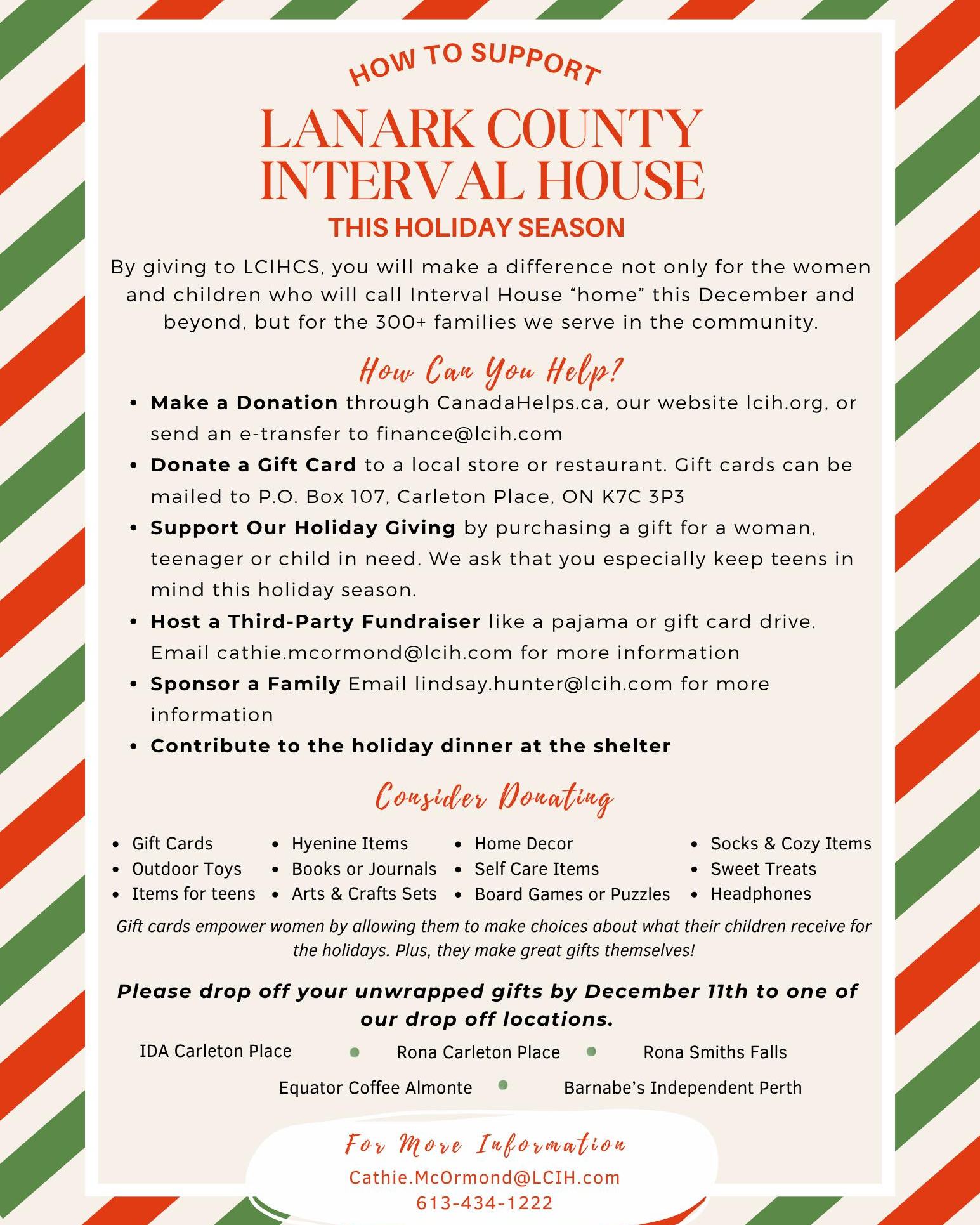 Poster outlining how to help LCIH this Holiday Season