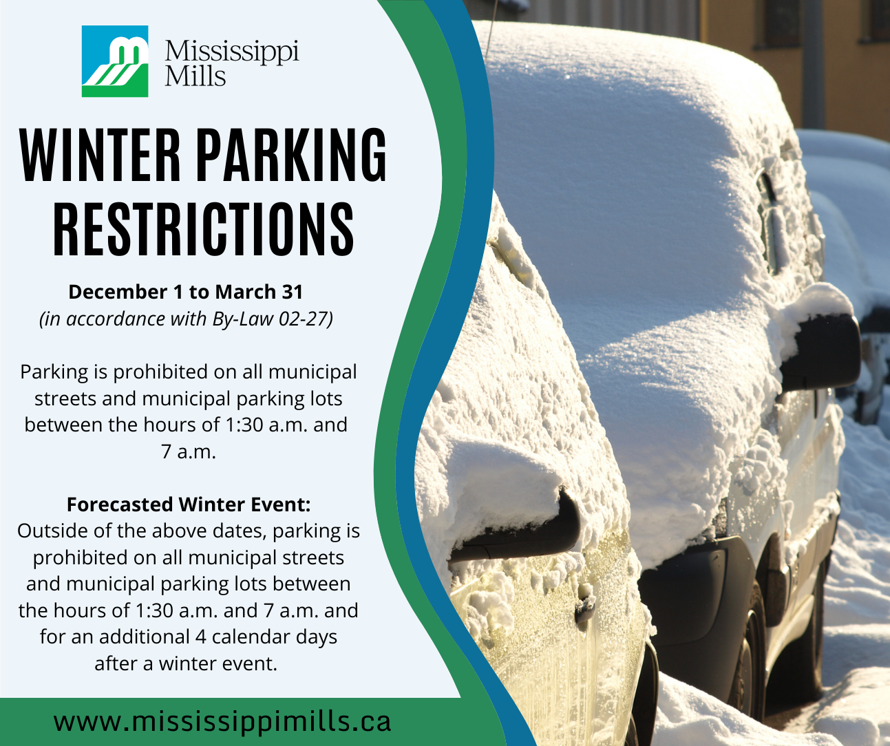 Graphic outlining winter parking restrictions in Mississippi Mills