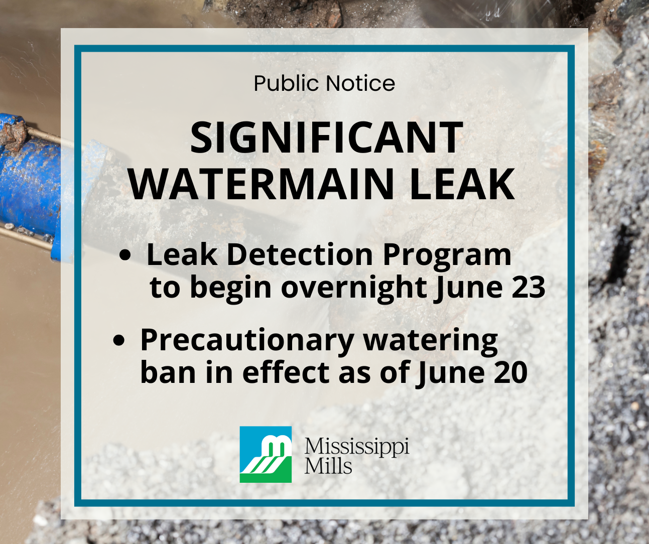 Graphic highlighting significant watermain leak