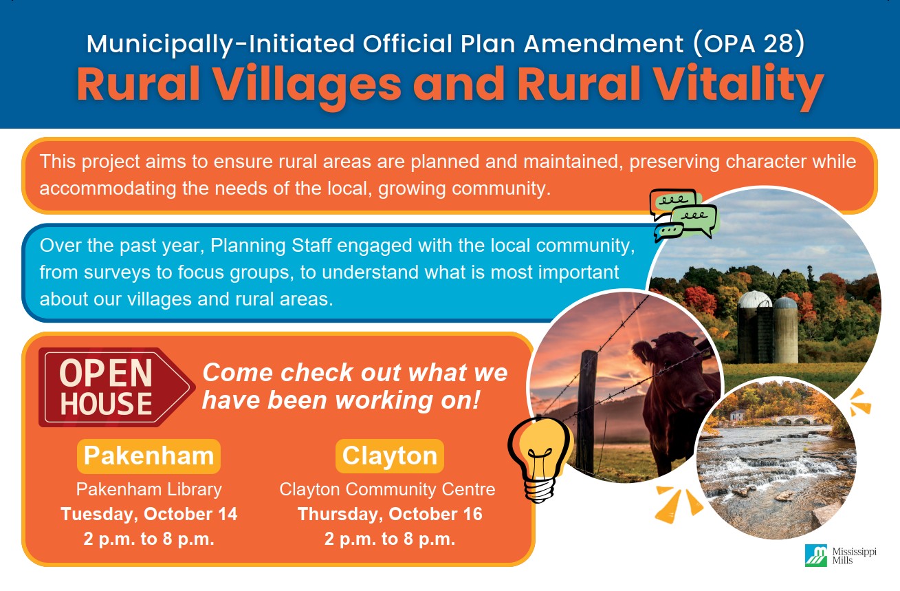 Blue, orange and white graphic for Official Plan Amendment 28