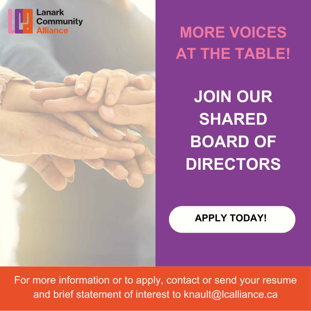 Graphic promoting Lanark Community Alliance seeking board members