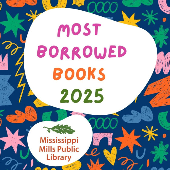 Graphic highlighting Most Borrowed Books at Mississippi Mills Public Library
