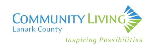 Blue and green logo with the text 'Community Living Lanark County: Inspiring Possibilities'