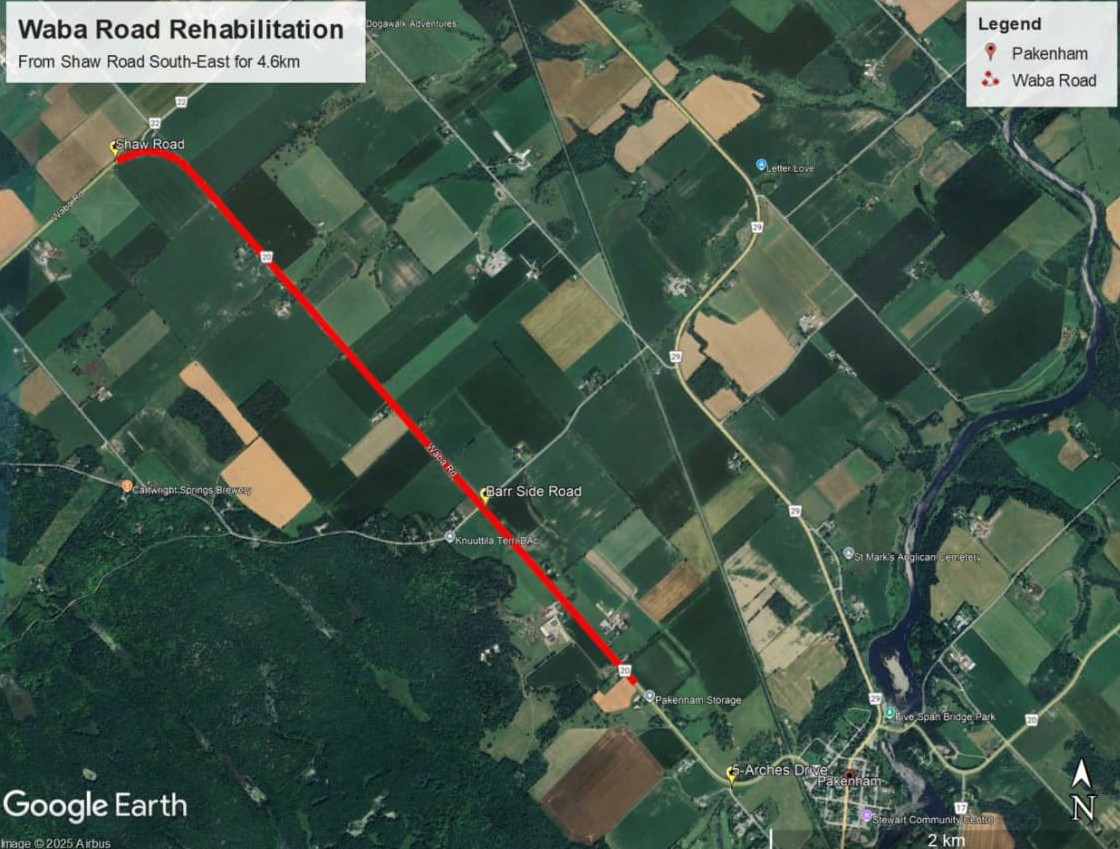 Map showing area of Waba Road to be paved