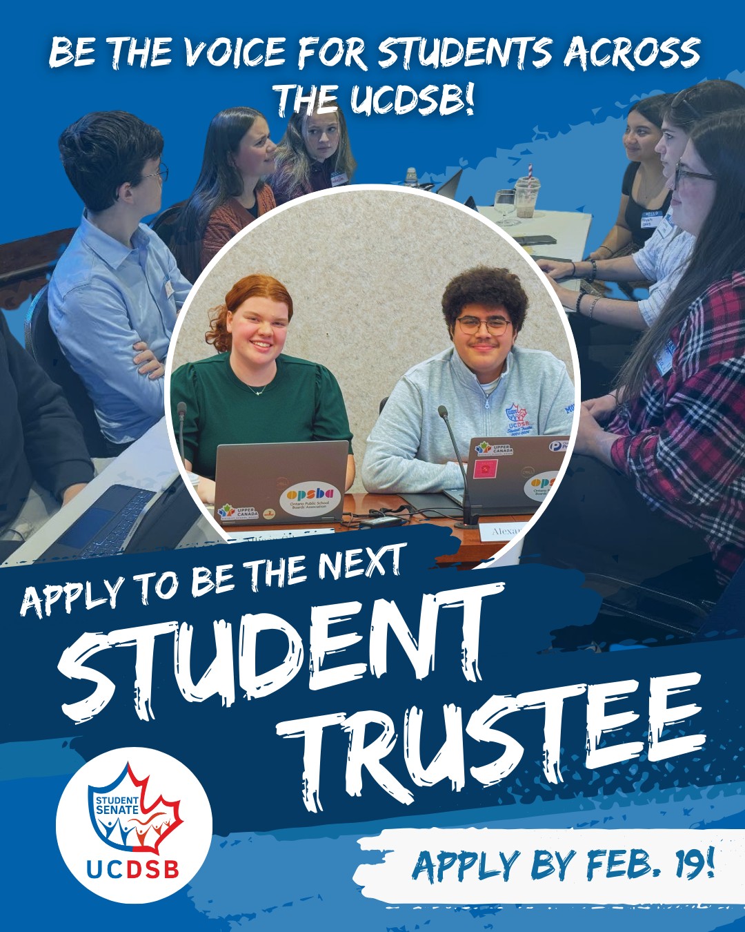 Graphic promoting UCDSB student trustee applications