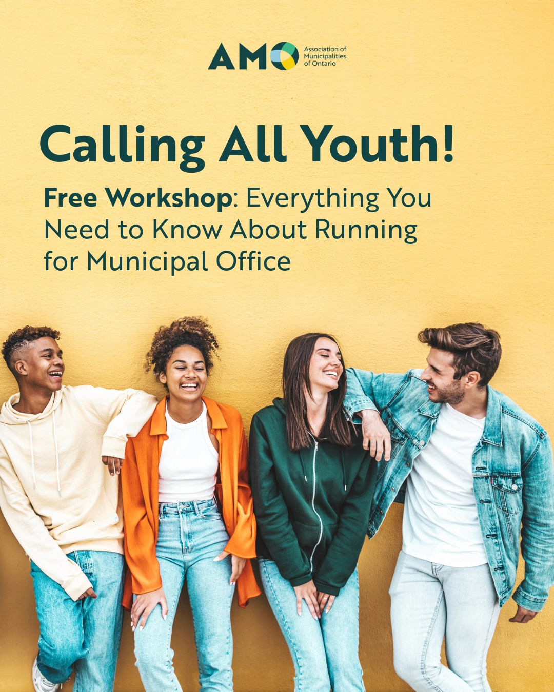 Graphic with young people laughing together with text 'Calling All Youth!'