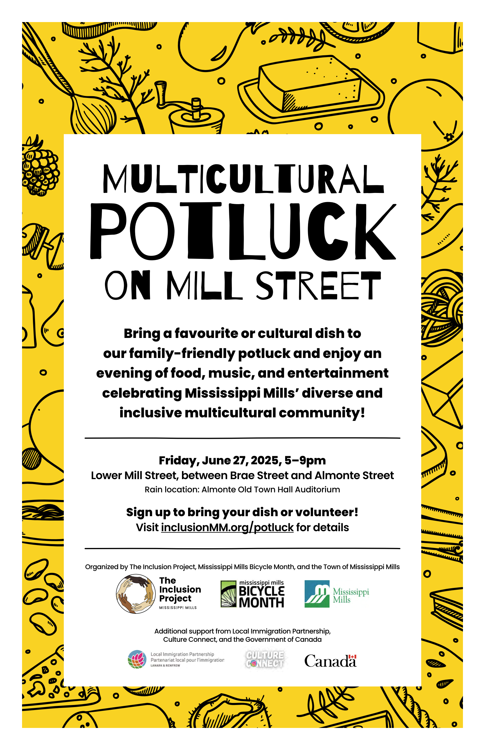 Promotional poster for Multicultural Potluck on Mill Street - June 27, 2025 in Almonte