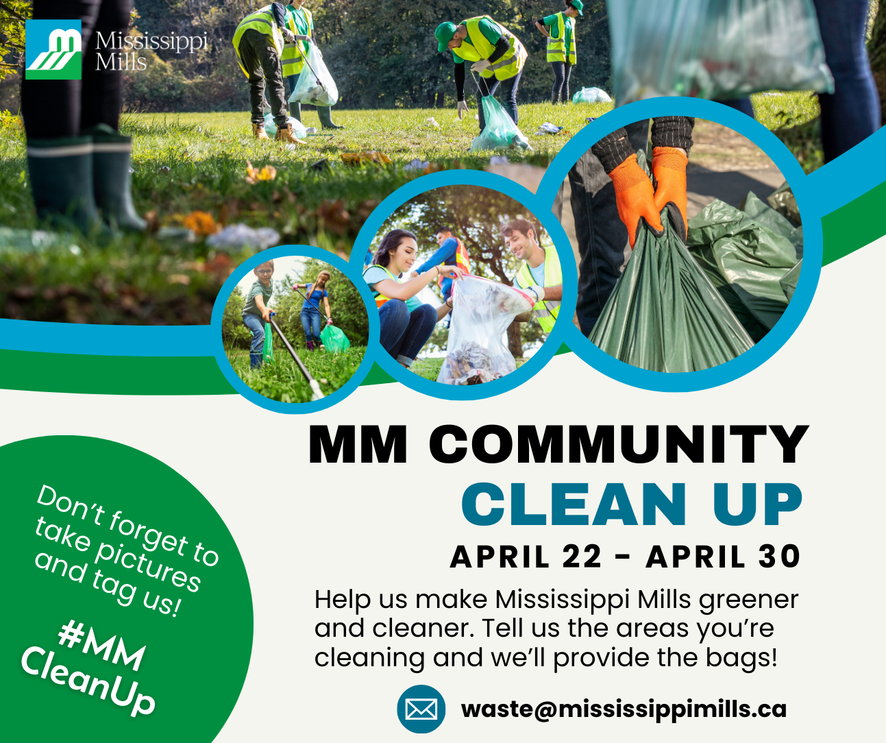 Graphic promoting the 2025 MM Community Cleanup, April 22-30