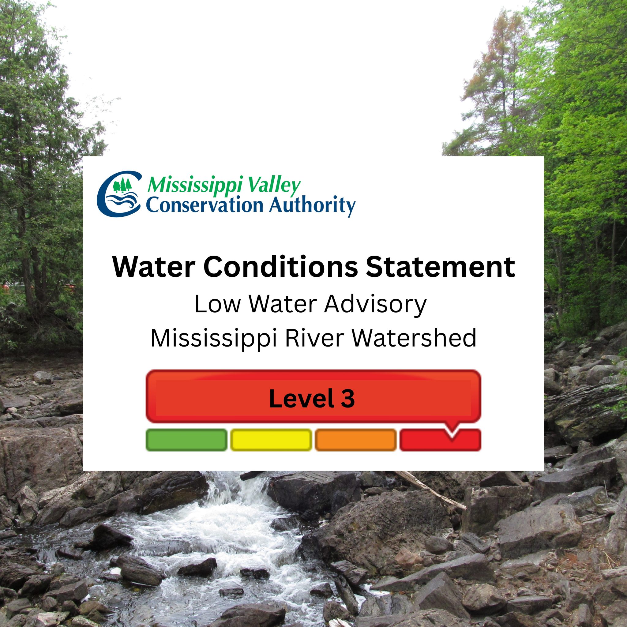Graphic with text 'Water Conditions Statement Low Water Advisory: Mississippi River Watershed Level 3'