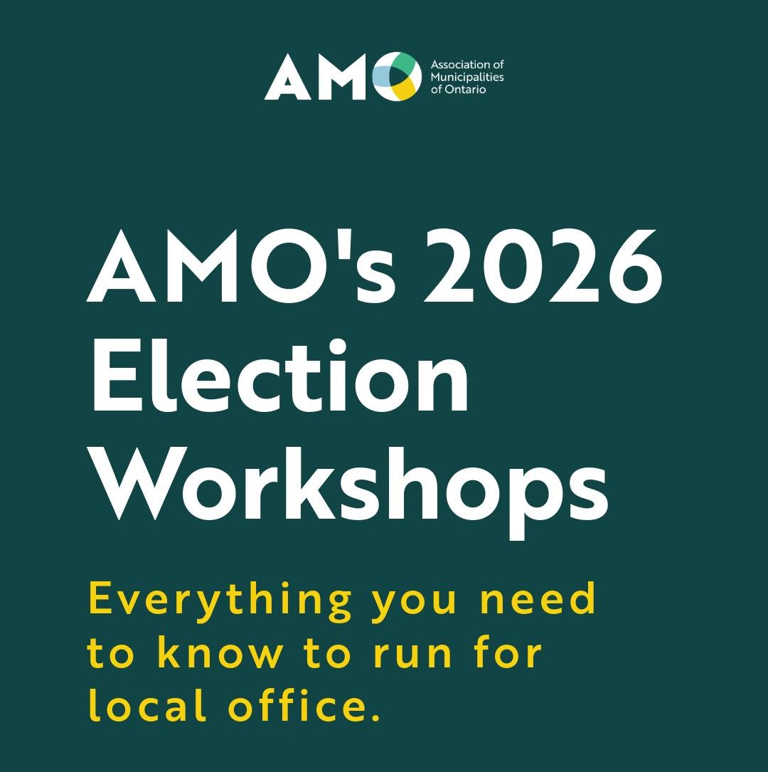 Graphic promoting Association of Municipalities of Ontario's 2026 Municipal Election Workshops