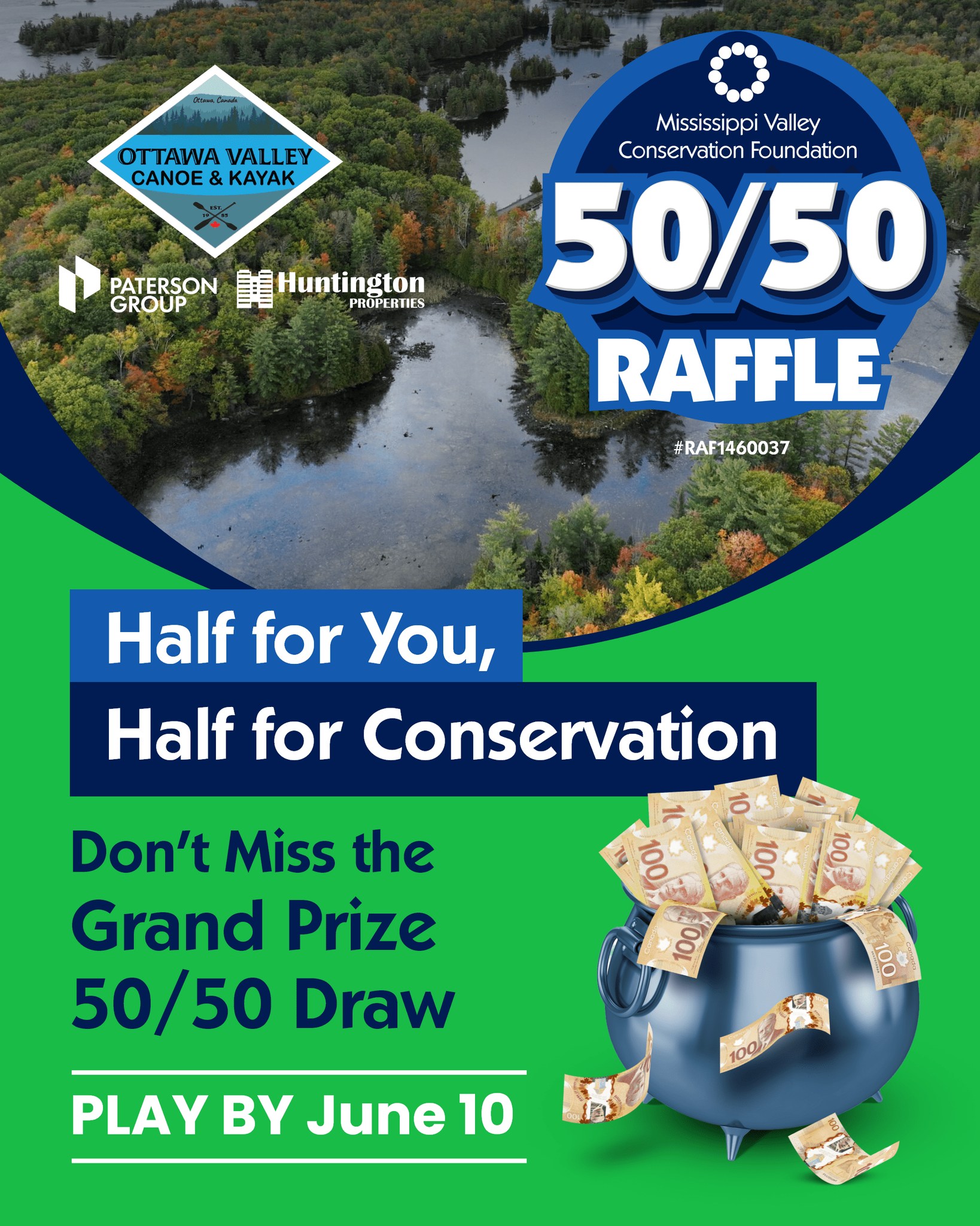 Graphic promoting Mississippi Valley Conservation Foundation's 50/50 Raffle