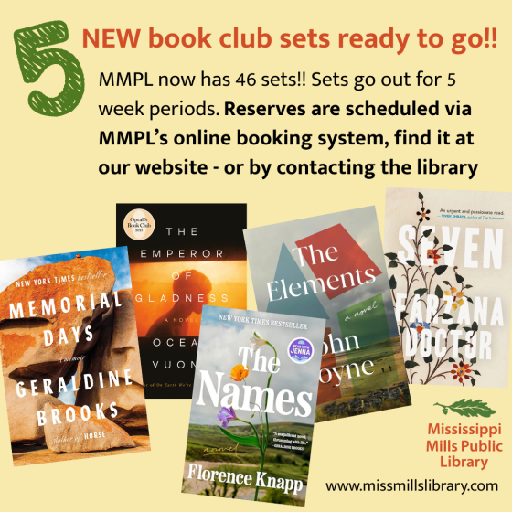 Graphic promoting new book club sets at Mississippi Mills Public Library