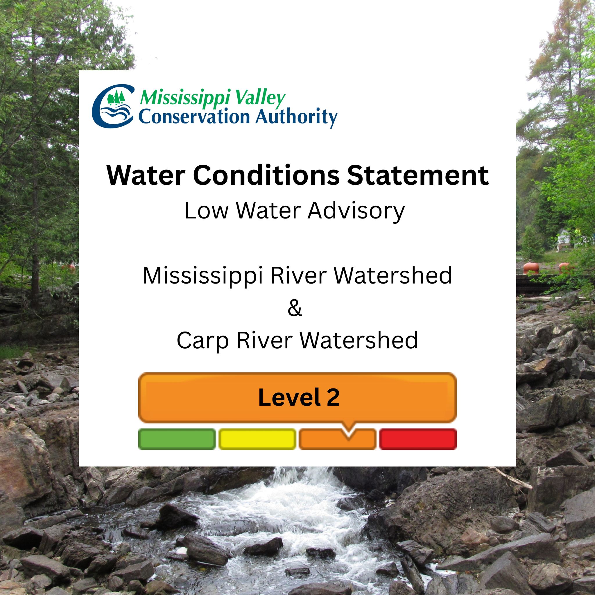 Graphic showing MVCA Water Conditions Low Water II Statement