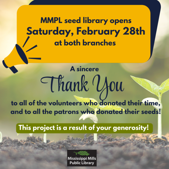 Graphic promoting the opening of the MMPL Seed Library