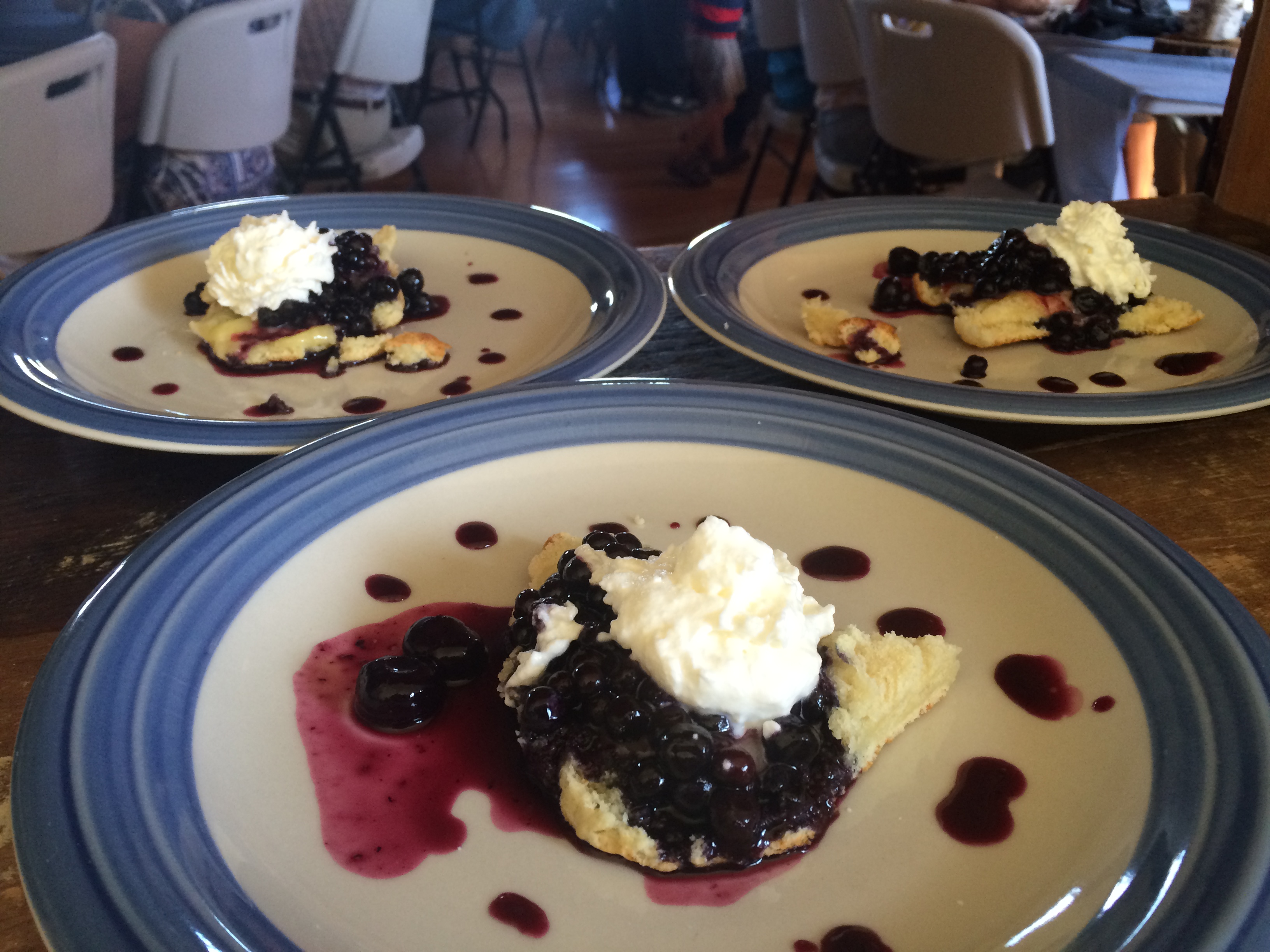 Photo of three plates of blueberry desserts