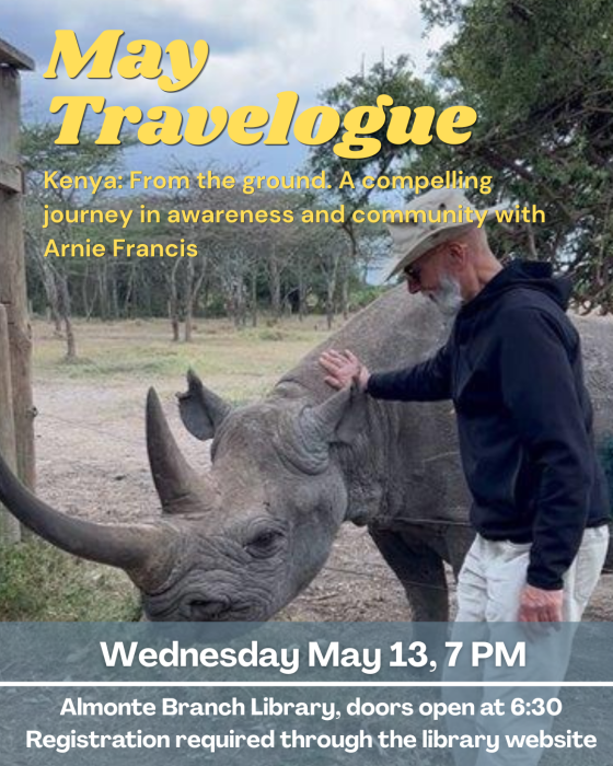 Poster for May Travelogue event on Kenya at the Mississippi Mills Public Library on May 13, 2026