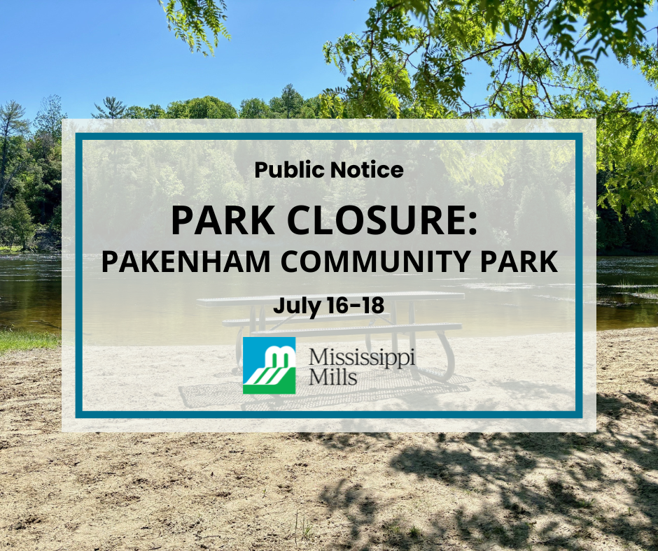 text reads: Public notice, park closure: Pakenham Community Park, July 16 to18