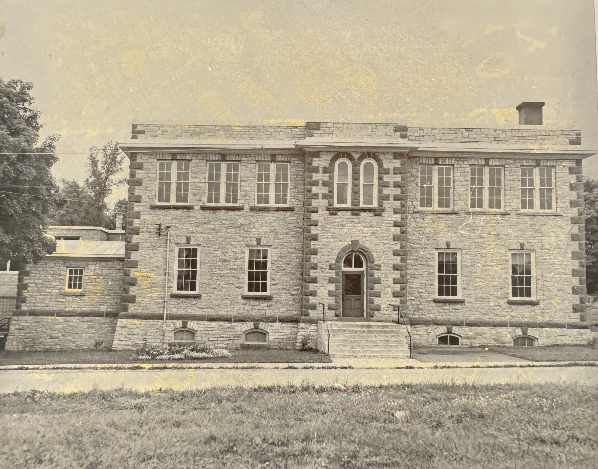 black and white image of stone Almonte District High School