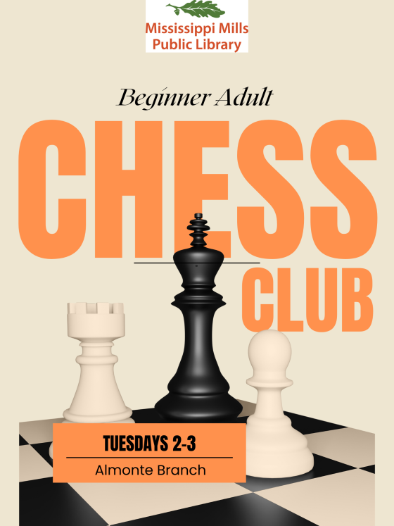 Graphic promoting Mississippi Mills Public Library chess club