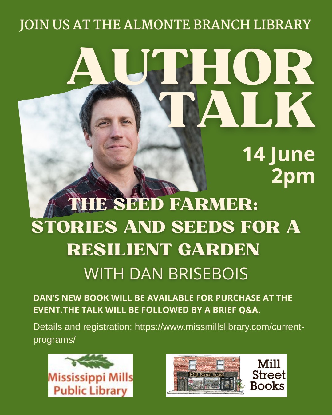 Graphic promoting MMPL author talk on June 14