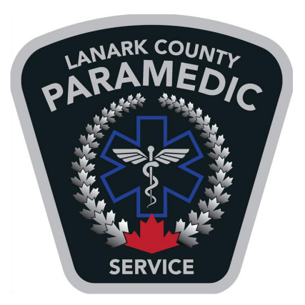 Silver, black, blue and red Lanark County Paramedic Service crest