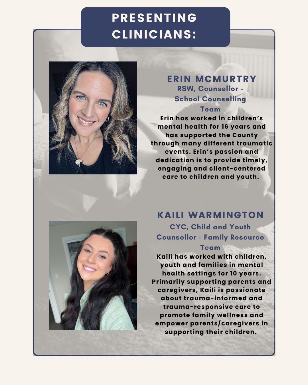 Graphic showing photo of two women smiling with bios