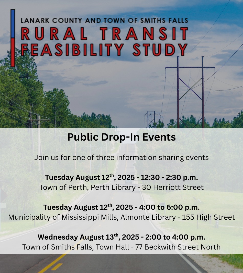 Graphic promoting Rural Transit Feasibility Study public drop-in events