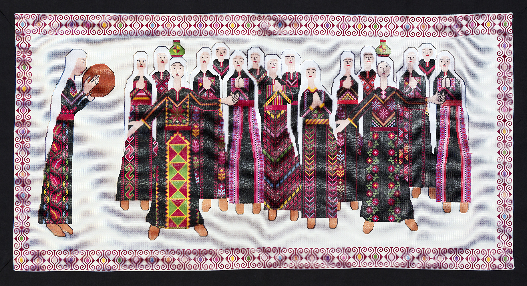 Photo of a colourful needlepoint scene