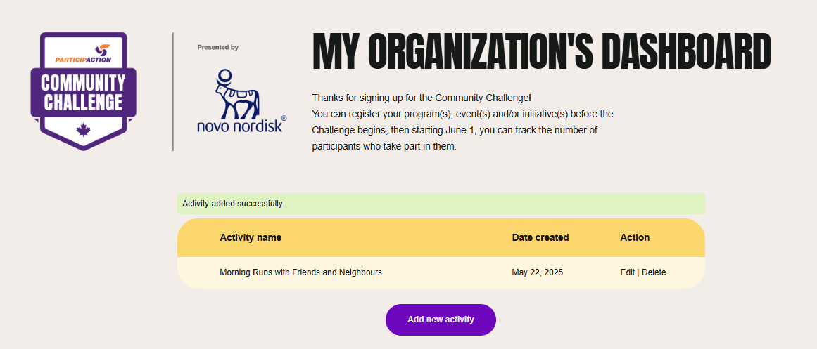 The participaction webpage