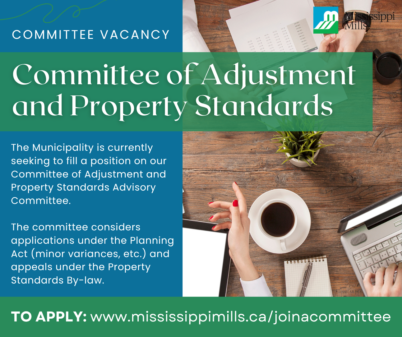 Graphic promoting Committee of Adjustment and Property Standards Advisory Committee vacancy