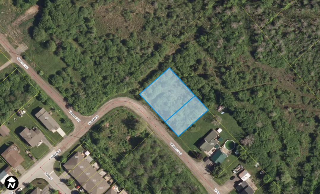 Satellite image of parcel of lands at Adelaide Street and McDermott Street in the Town of Almonte, Municipality of Mississippi Mills