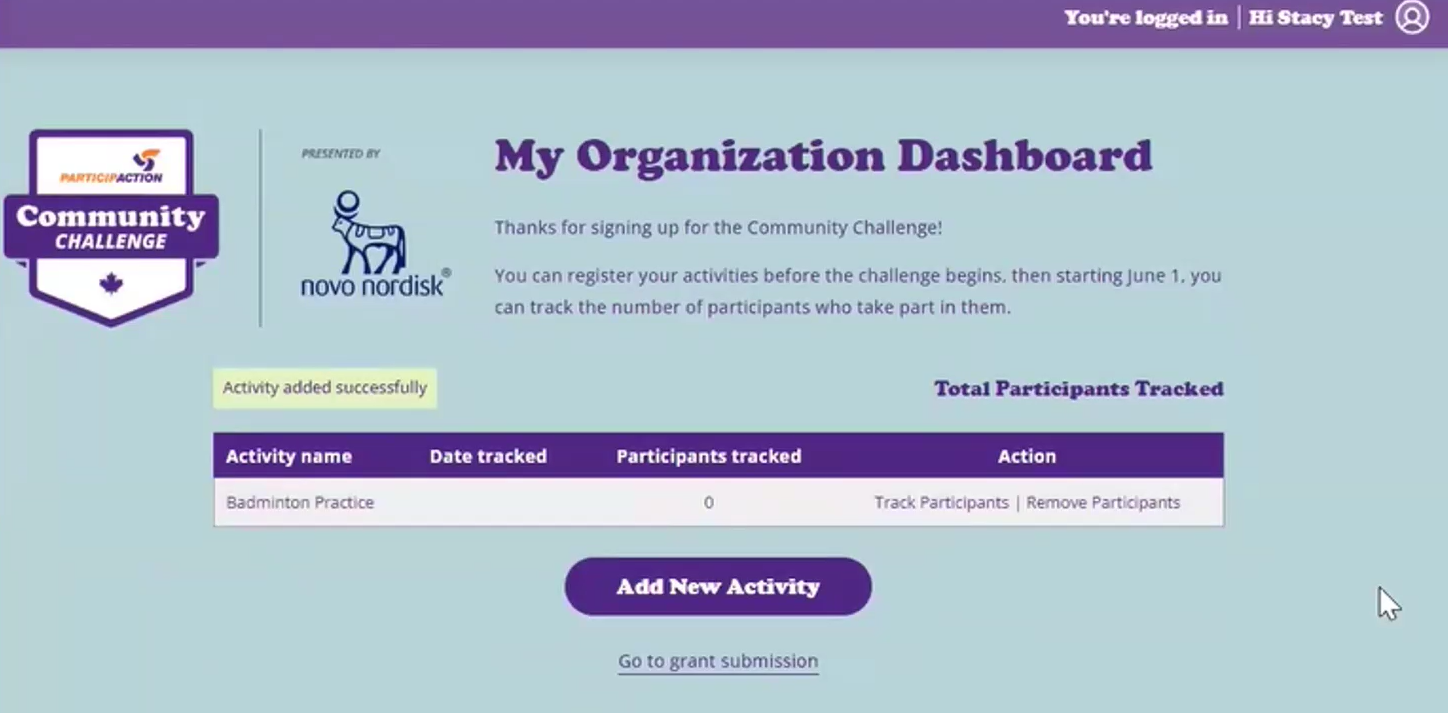 The participaction webpage